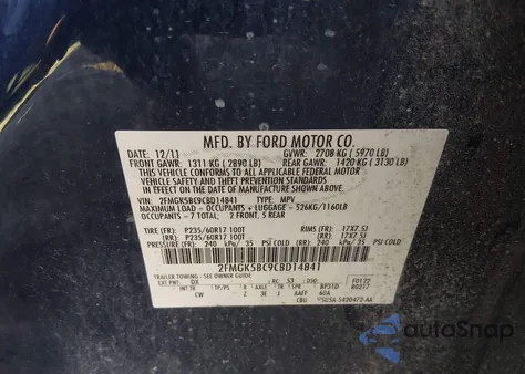 2012 Ford Flex Se from USA, damaged, VIN 2FMGK5BC9CBD14841